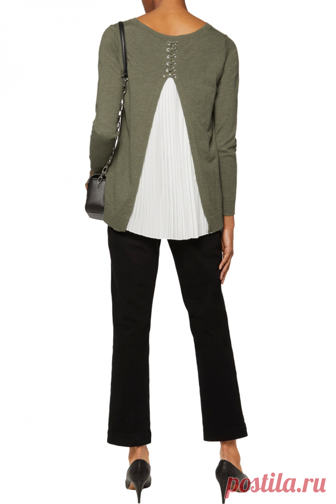 Saphir layered cotton-blend and plissé-georgette sweater | Sandro | UK | THE OUTNET