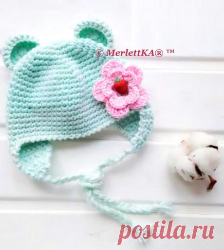 Вязание крючком ❤ Шапочка для малышки ⊱Ми Мишка⊰