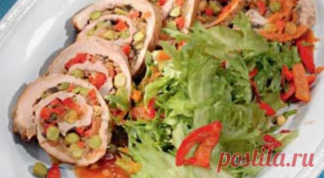Рождественский куриный рулет с курагой и грибами, пошаговый рецепт с фото