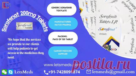 Buy now wholesale price Sorafenib 200mg tablet manufactured by Natco under the brand name Sorafenat from LetsMeds Trusted Exporter &amp; Supplier. Sorafenib Tosylate Tablet Natco Generic Nexavar used to treat liver, kidney or thyroid cancer. Learn about the Generic Sorafenib Uses, Side Effects and price from LetsMeds Wholesale Exporter of Cancer Medication online. With the purpose of making medicines affordable, we keep Sorafenib 200mg Tablet price very low so that patients can easily access it.