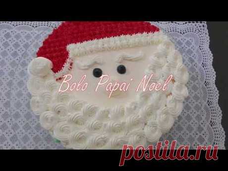 Bolo Papai Noel - Como decorar bolo de natal passo a passo. #natal