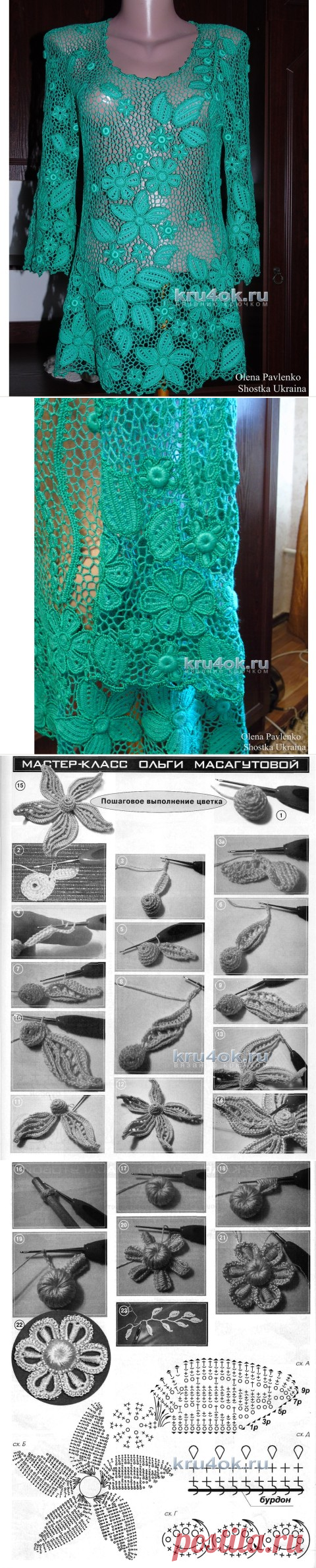 Блуза изумрудный букет. Работа Елены Полевик - вязание крючком на kru4ok.ru