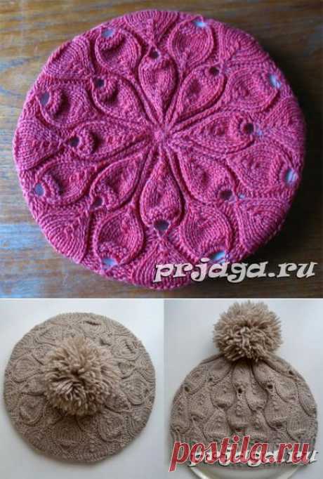 Берет спицами с выпуклыми фруктами Houzuki