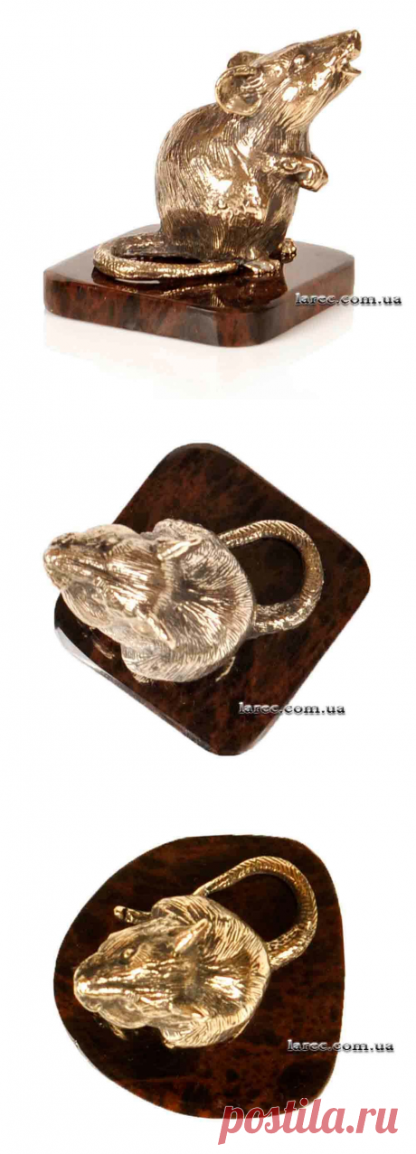 Купить подарок оригинальную статуэтку мыши из бронзы на обсидиане | Интернет-магазин подарков Ларец