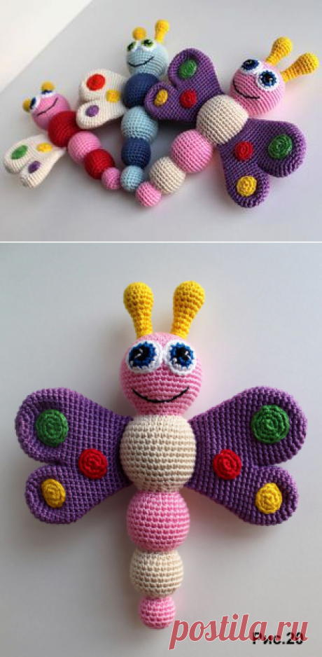 Вяжем крючком «Бабочку-погремушку» - Ярмарка Мастеров - ручная работа, handmade