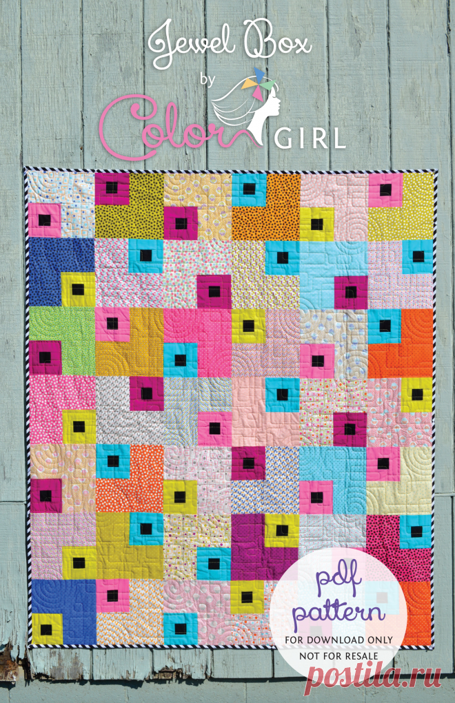Jewel Box Quilt Pattern - Color Girl Quilts by Sharon McConnell Have a favorite set of coordinating prints? Want to use some scrap stash? Jewel Box is simple-to-sew patchwork quilt with lots of options! It looks great with a variety of colorful prints, but would also be beautiful with 