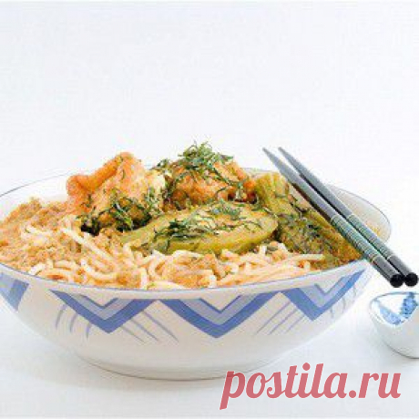 Суп с рисовой лапшой и жареным тофу рецепт – японская кухня, вегетарианская еда: супы