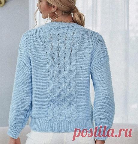 Вязаные джемперы в оттенках голубого. 6 интересных моделей | Вяжем вместе! | Дзен