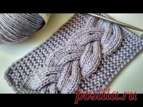 Объемная коса спицами. Эффектная коса для шапок, снудов, кардиганов.