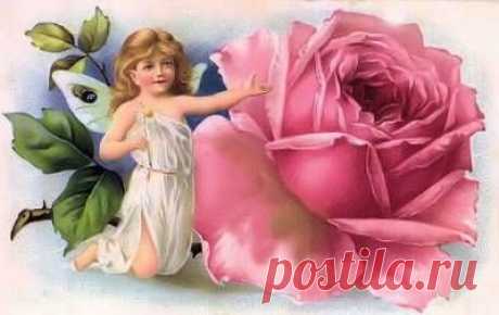 Вінтажні листівки з феями - Квіти - Вінтажні листівки, фони, текстури - Колекція Elli