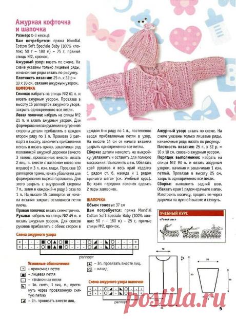 Ажурная кофточка и шапочка | Вязание спицами, крючком, схемы вязания