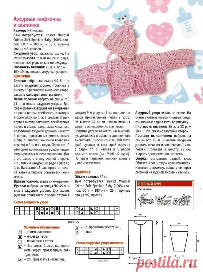 Ажурная кофточка и шапочка | Вязание спицами, крючком, схемы вязания