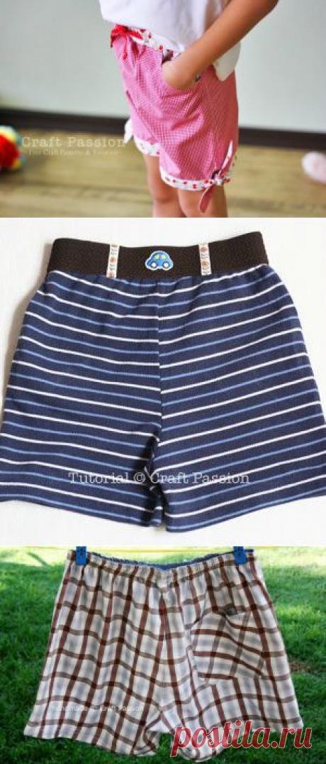 Шорты для девочки и мальчика из старых рубах и футболок. Мастер-классы + выкройки | Домохозяйка