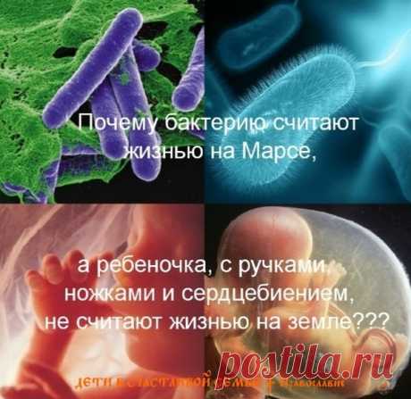 Почему бактерию считают "жизнью" на Марсе... 
...а ребеночка, с ручками, ножками и сердцебиением, не считают жизнью на земле??