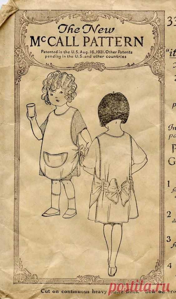 Early 1920s Vintage Sewing Pattern McCall 3392 Child's Apron Pattern Size 2 Years