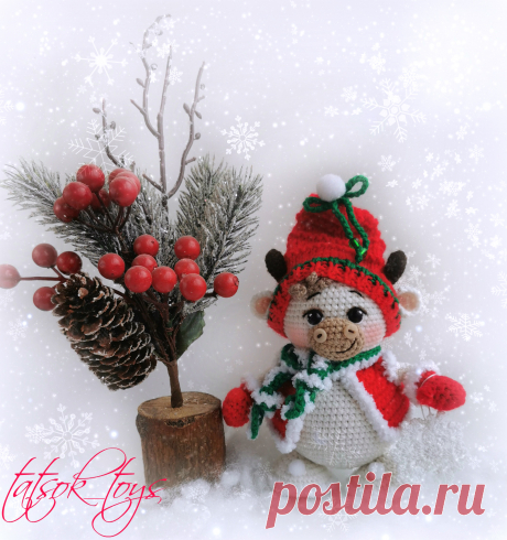 PDF Снегобык крючком. FREE crochet pattern; Аmigurumi animal patterns. Амигуруми схемы и описания на русском. Вязаные игрушки и поделки своими руками #amimore - корова, коровка, телёнок, бык, снежный бычок.