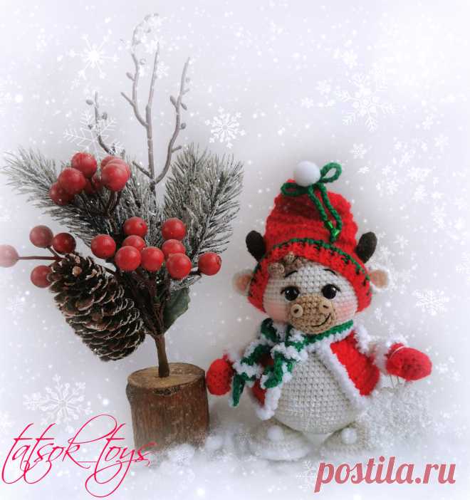 PDF Снегобык крючком. FREE crochet pattern; Аmigurumi animal patterns. Амигуруми схемы и описания на русском. Вязаные игрушки и поделки своими руками #amimore - корова, коровка, телёнок, бык, снежный бычок.