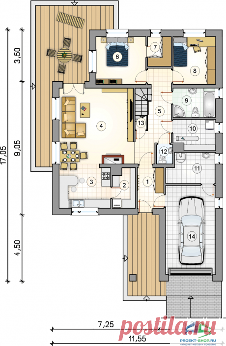 Проект D23: с мансардой кирпич/блоки, площадь - 120 м2 | Готовые проекты домов - Proekt-shop