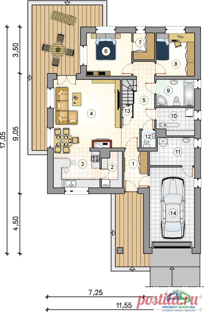 Проект D23: с мансардой кирпич/блоки, площадь - 120 м2 | Готовые проекты домов - Proekt-shop