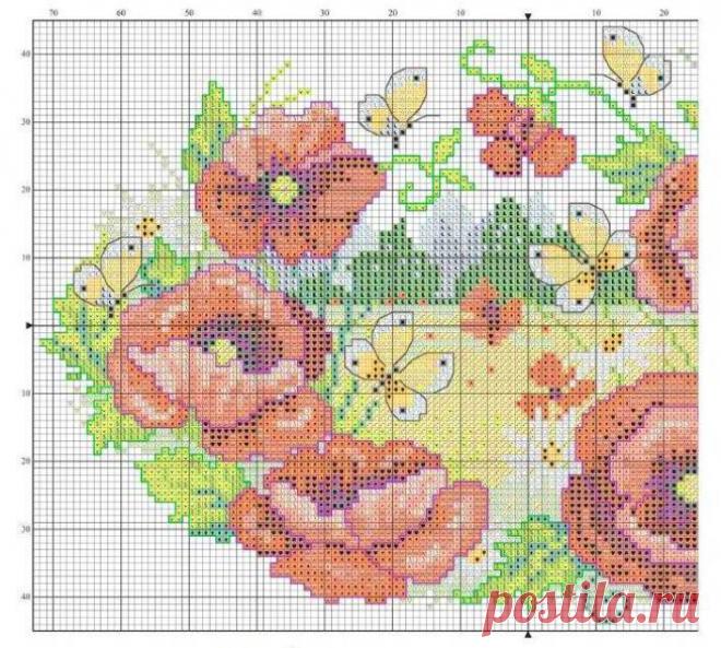 Украшаем дом — схемы для вышивки крестом мотивов с маками