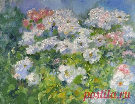 Roses White Original Painting on Canvas Wall Art Small | Etsy HAND ORIGINAL painted a small oil impasto painting by Natalia Savenkova.  *Title: White Roses *Painter: Natalya Savenkova *Size approx: 11,8 x 15,7 inches (30 x 40cm). *Medium: canvas, oil paints. *Style: Modern, Impressionist, Impasto.  Small beautiful painting for home and office decor, the