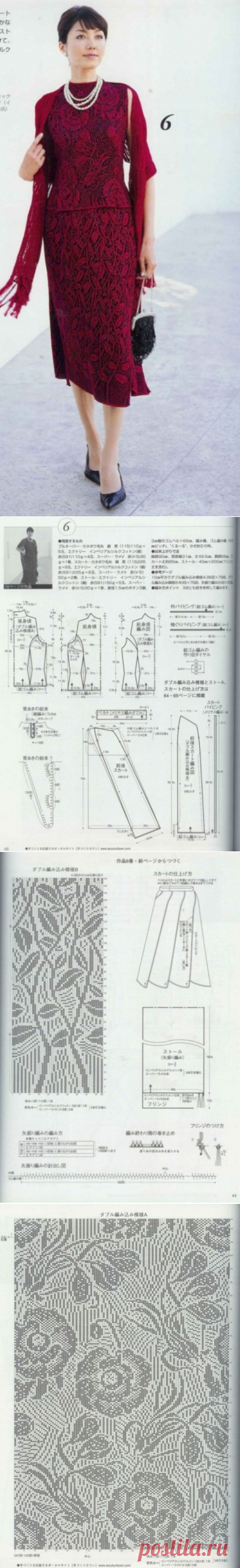 Бордовый костюм с розами в филейной технике. Женский костюм крючком в филейной технике | Я Хозяйка