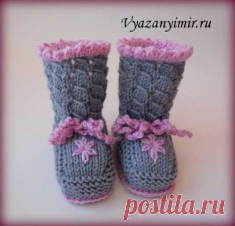 Пинетки-сапожки связанные спицами для малыша. | Вязаный Мир. Knit World.