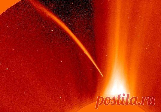 Околосолнечная комета Крейца с хорошо заметным хвостом, направляющаяся к Солнцу. Изображение спутника SOHO / Физика невозможного!