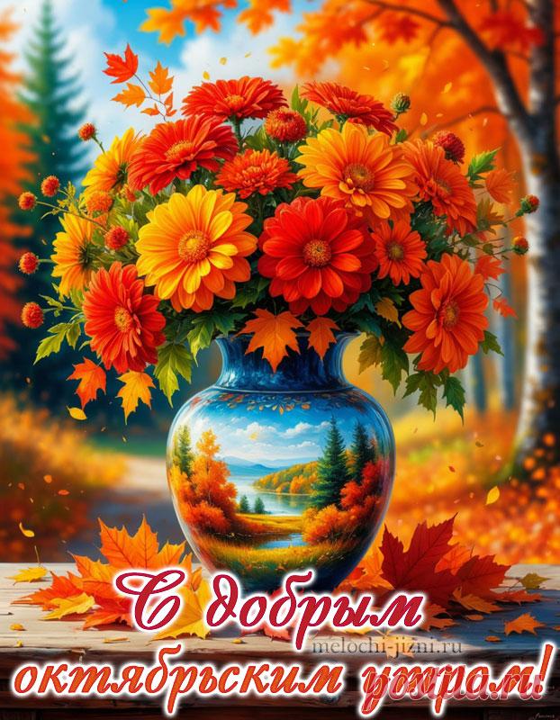 Открытка с добрым октябрьским утром с букетом цветов