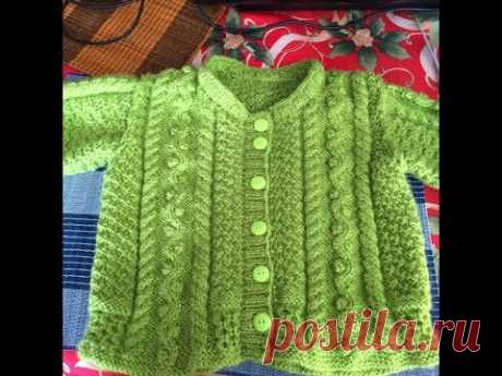 Вязаная кофта на ребенка спицами 1,5 - 2 года (жакет с узорчатыми полосами) - Часть 1.