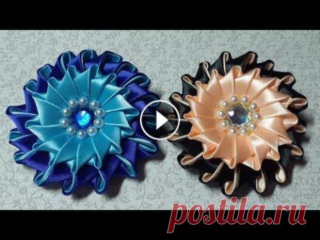 Благородная заколка-брошь из лент. Канзаши. Kanzashi Благородная заколка-брошь из лент. Канзаши. Kanzashi...