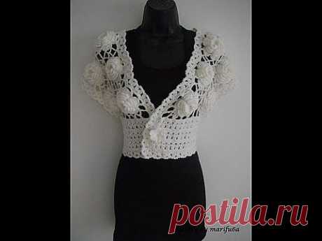 ▶ how to crochet wedding shrug bolero with big roses free pattern tutorial - YouTube 
Мастер класс вязки есть