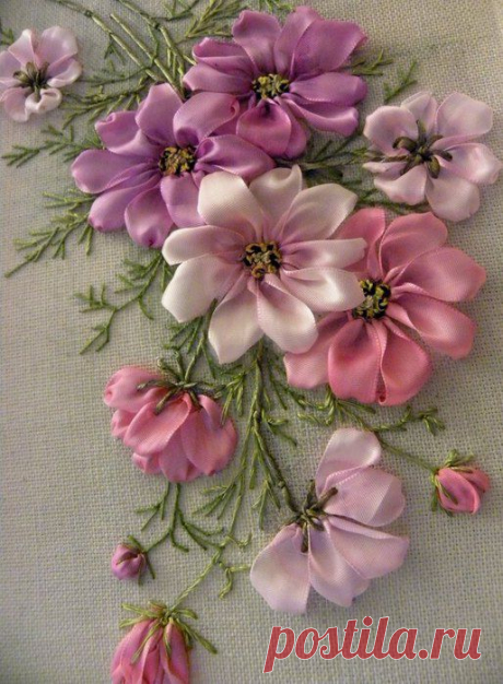 Божественная космея. Вышивка лентами. Идеи, МК