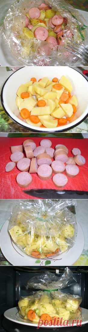 Запеченный картофель с сосисками. Готовим в микроволновке