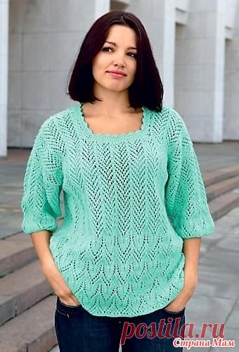 Летний джемпер с ажурным узором и узором ёлочка. Спицы. - ВЯЗАНАЯ МОДА+ ДЛЯ НЕМОДЕЛЬНЫХ ДАМ - Страна Мам