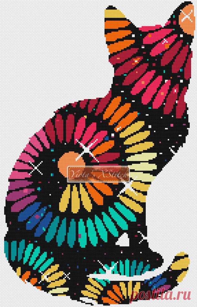 Rainbow swirl cat counted cross stitch kit Rainbow swirl cat counted cross stitch kit. Counted cross stitch kit with whole stitches only. Kit contains: Cross stitch pattern Fabric - see options available Threads pre-wound on plastic card bobbins Needle Instructions
