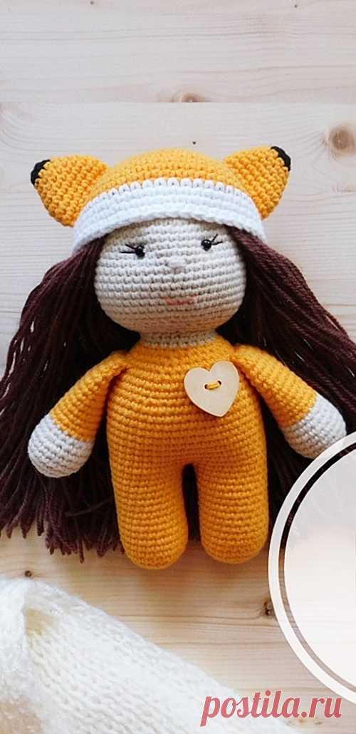 PDF Девочка Лисичка крючком. FREE crochet pattern; Аmigurumi doll patterns. Амигуруми схемы и описания на русском. Вязаные игрушки и поделки своими руками #amimore - Кукла, куколка.
