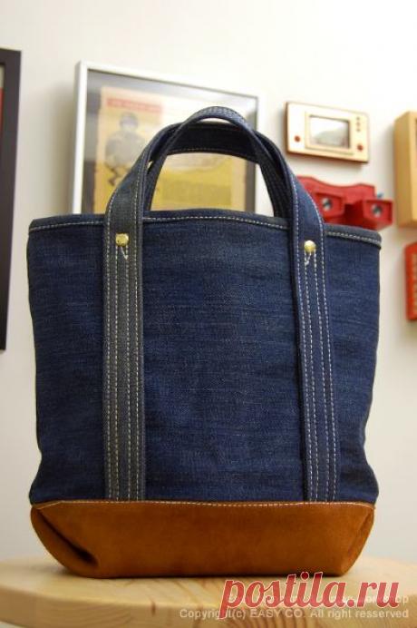 Сумка из джинсов и кожи.