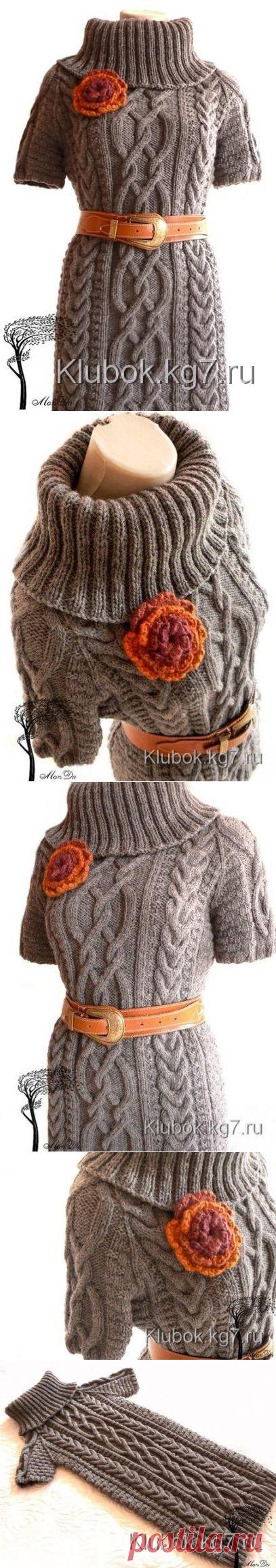 Теплая туника с воротом и короткими рукавами спицами | Клубок