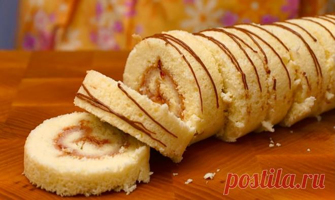 Бисквитный рулет с вареньем за 15 минут: самый лёгкий и удачный способ приготовления (Делюсь рецептом) | Академия Вкуса | Яндекс Дзен