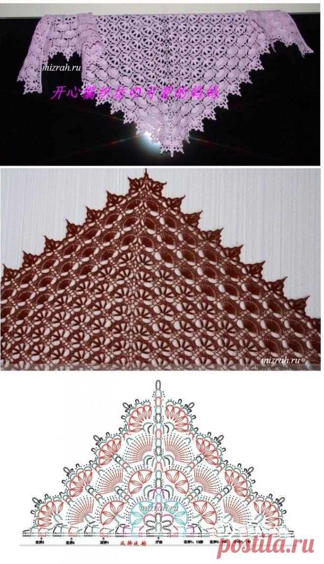 Шаль крючком с "веерной" каймой.