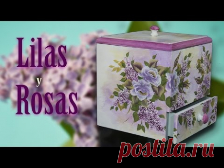 Decorar un joyero  con lilas y rosas