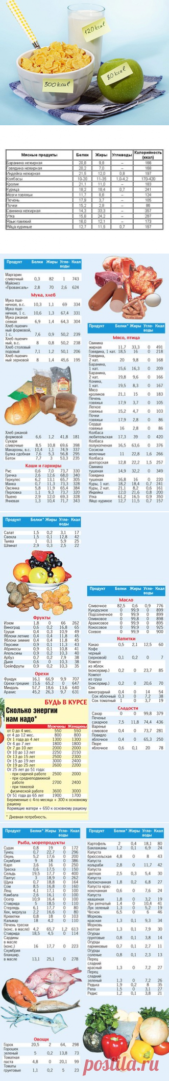 Самая полная таблица калорийности продуктов!