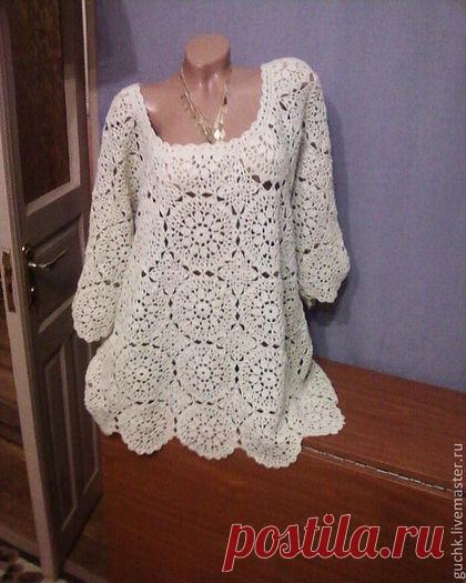 Купить туника из буретного шелка - бежевый, однотонный, туника, туника вязаная, туника крючком