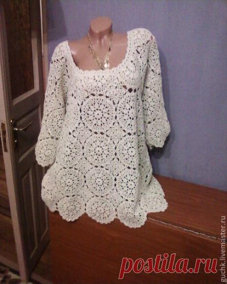 Купить туника из буретного шелка - бежевый, однотонный, туника, туника вязаная, туника крючком