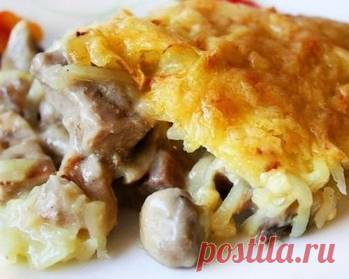 ВОСХИТИТЕЛЬНАЯ КУРИЦА С ГРИБАМИ, ЗАПЕЧЕННАЯ ПОД КАРТОФЕЛЬНОЙ ШУБОЙ!