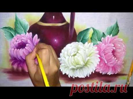 Como pintar crisântemo e folha.