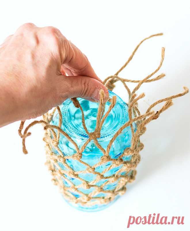Fishnet Wrapped Mason Jar