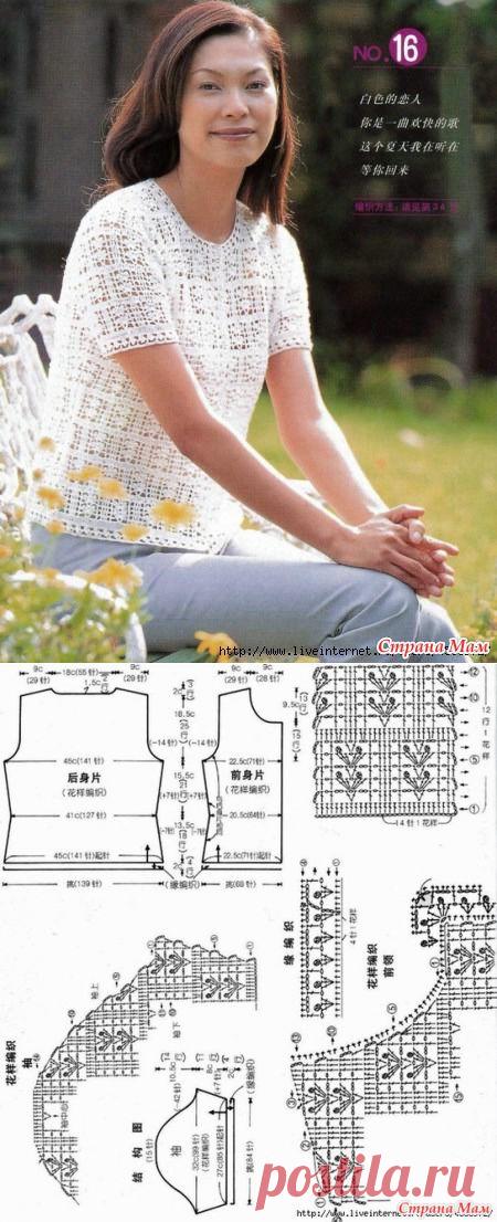 Ажурный пуловер с коротким рукавом. Крючок. - ВЯЗАНАЯ МОДА+ ДЛЯ НЕМОДЕЛЬНЫХ ДАМ - Страна Мам