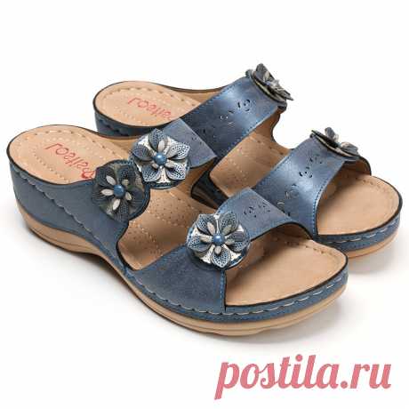 Women summer loafer thick bottom beach sandals leather anti slip casual comfort flop walking hiking camping slippers Sale - Banggood.com